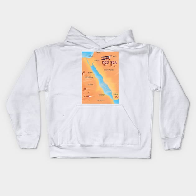 Red Sea Middle East Travel Map Kids Hoodie by nickemporium1